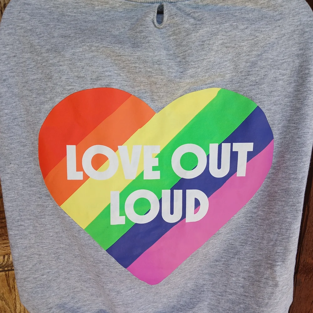 Old Navy Pet Love Out Loud Gray Rainbow Dog Animal Shirt Large Colorful